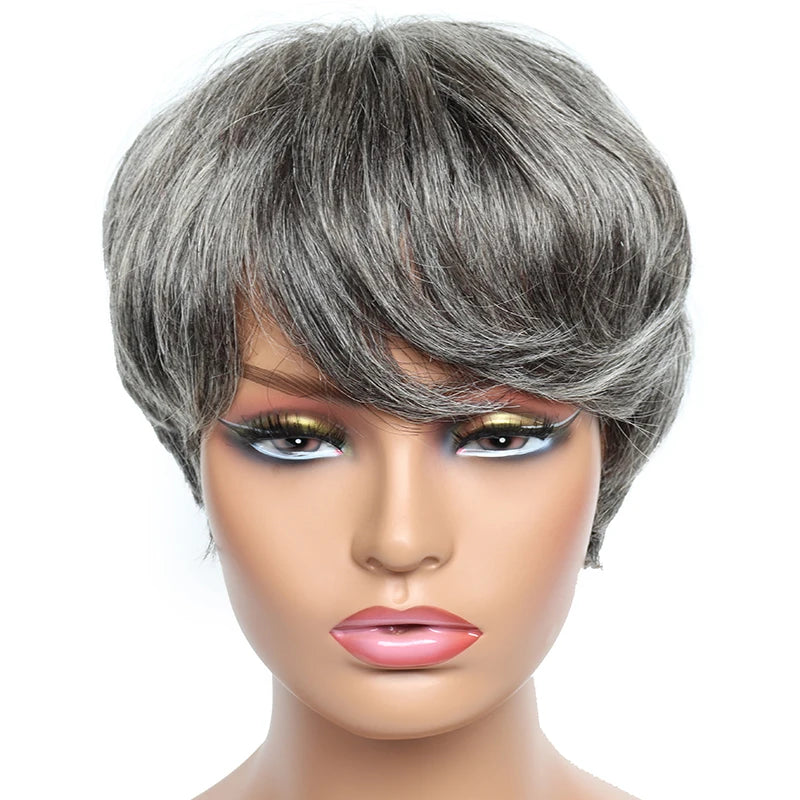 Short Bob Straight Human Hair Wigs  Full Machine Made Pixie Cut Wig With Bangs Cheap Wigs on Clearance Sale