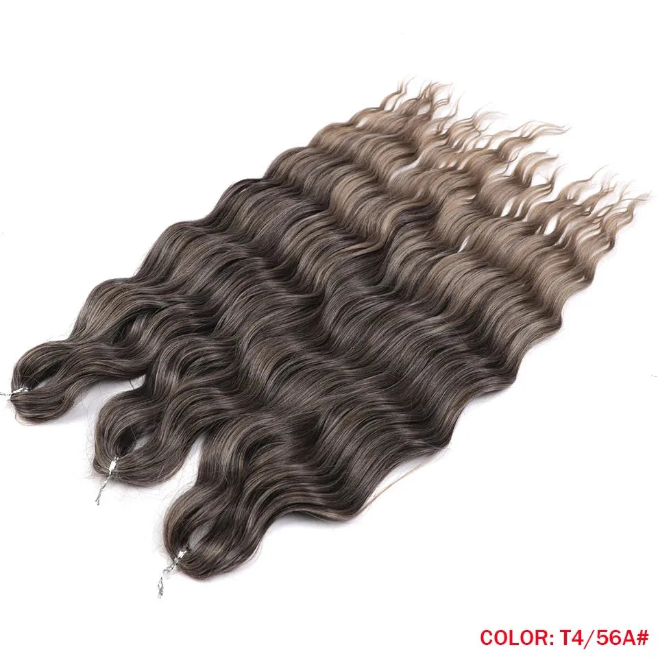 Noble 24 Inch Synthetic Hair Water Wave Braiding Hair Extensions Ombre Rainbow color Deep Wave Curl Twist Crochet Hair Extension