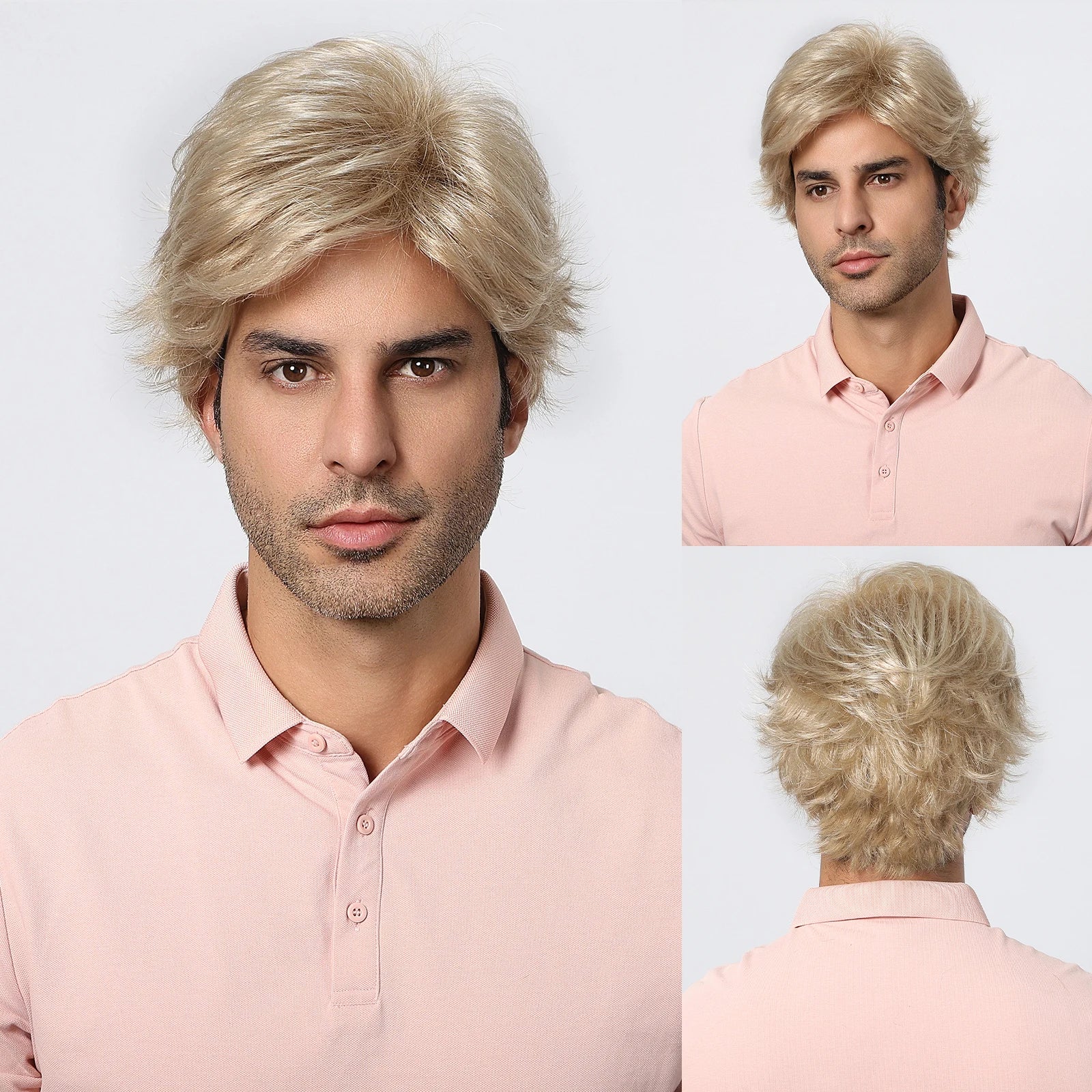 ALAN EATON Dark Brown Short Wig for Men Side Part Synthetic Layered Wigs with Bangs Natural Looking Synthetic Hair Full Wig