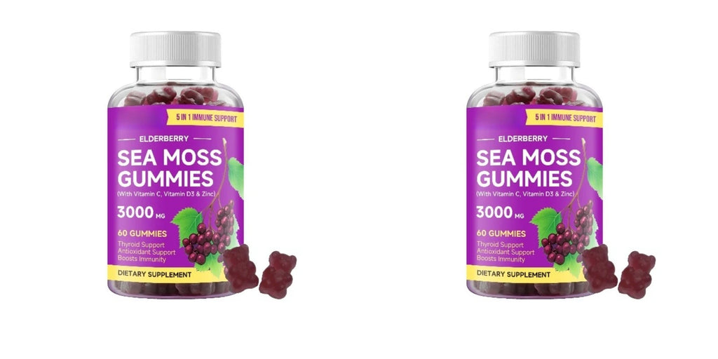 Elderberry Sea Moss Gummies with Vitamin C & D3 Zinc 60 Vegan Gummies Daily Wellness Supplement for Adults Hair Skin Nails Care