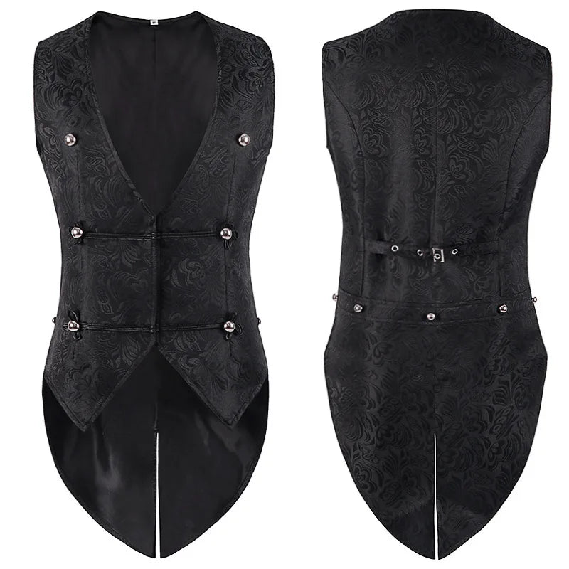 Medieval Men's Gothic Jackets Vintage Jacquard Waistcoats Steampunk Cosplay Costumes Double Breasted Slim Tuxedo Vests Tops Male