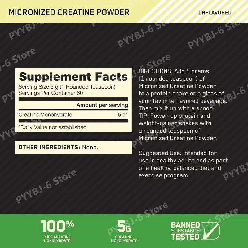 Micronized Creatine Monohydrate Powder Supports Muscle Strength &Power Unflavored 300g (60 Servings) Dietary Supplement