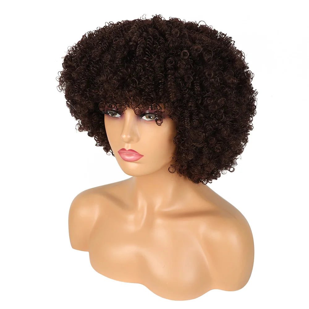 Synthetic Short Wig Afro Loose Curly Wigs For Black Women Short Curly Afro Wigs with Bangs Natural Curly Cosplay Party