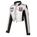 High Quality Soft Embroidery Biker Jacket for Women Cool Short PU Leather Jackets Streetwear Bomber Coats Racing Women Clothing