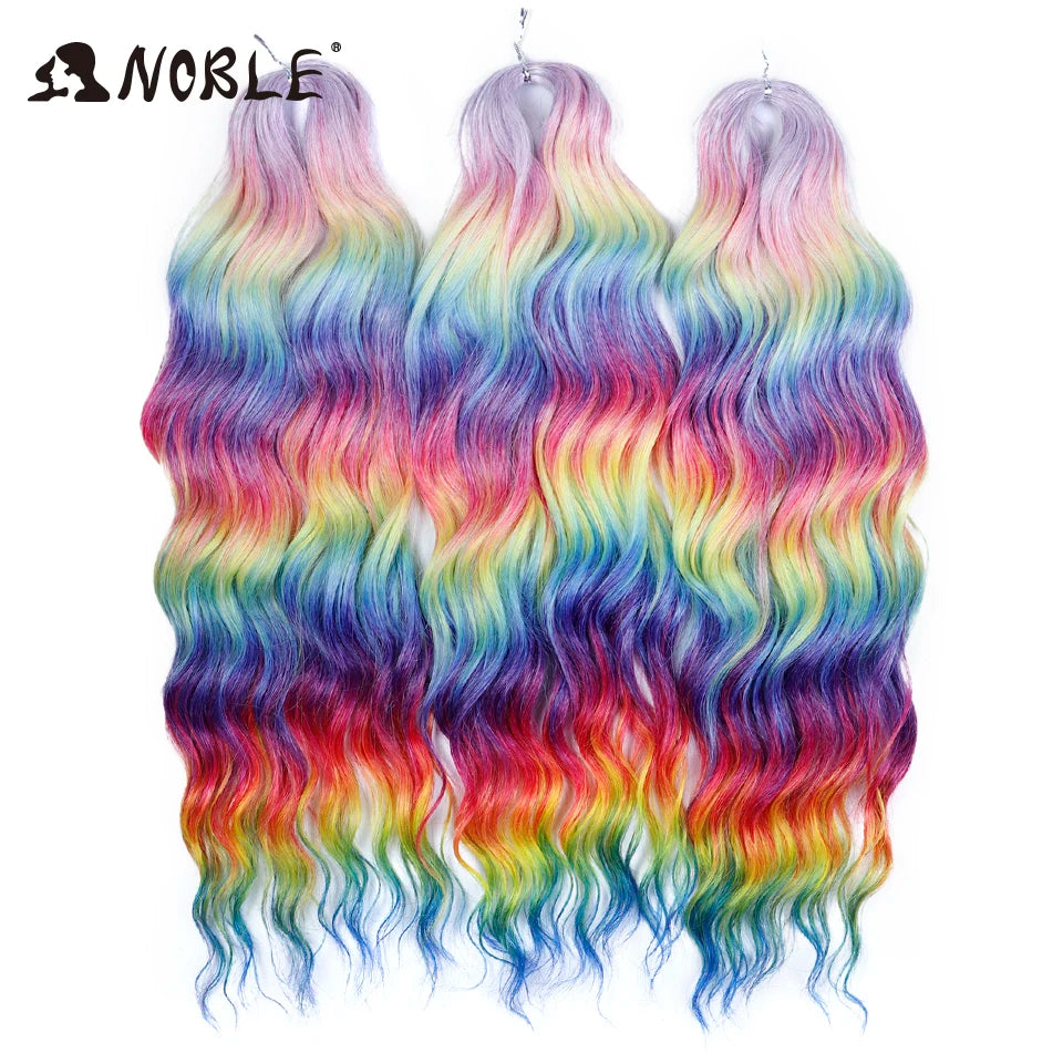 Noble 24 Inch Synthetic Hair Water Wave Braiding Hair Extensions Ombre Rainbow color Deep Wave Curl Twist Crochet Hair Extension