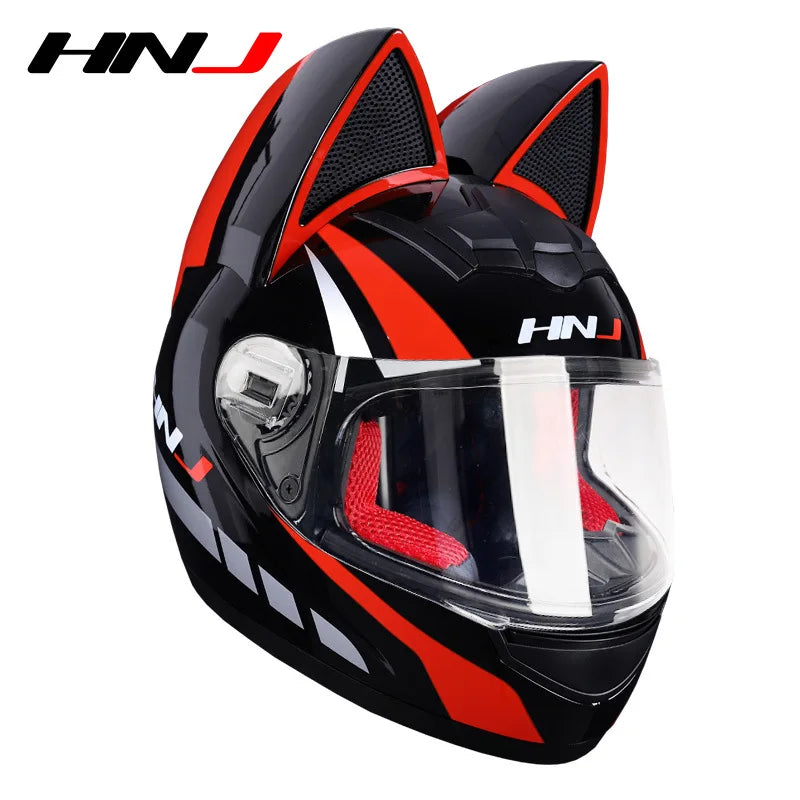 Capacete Casque Moto Motorcycle Full Face Helmet Women Moto Ear Helmets Personality Motorbike Helmet Cat Ear Helmet Motocross