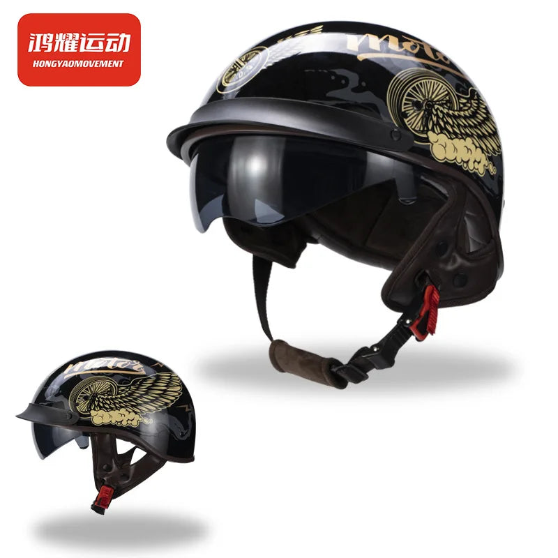 Vintage Helmet Motorcycle Half Helmet Men's and Women's Electric Locomotive Summer Hard Hat Hoop Helmet Personality