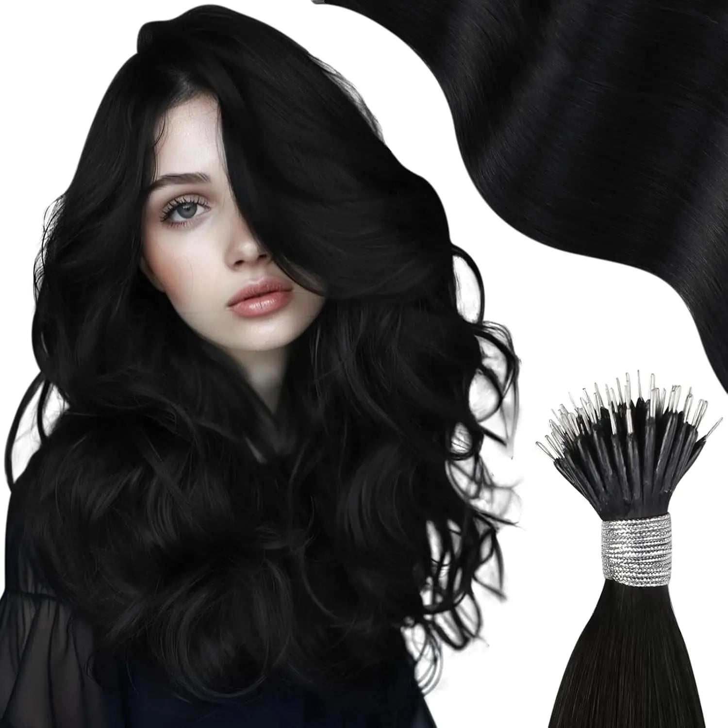 Moresoo Nano Hair Extensions Human Hair Extensions Brazilian Hair Natural Nano Ring Hair Extensions Human Hair Nano Tip 50G/50S
