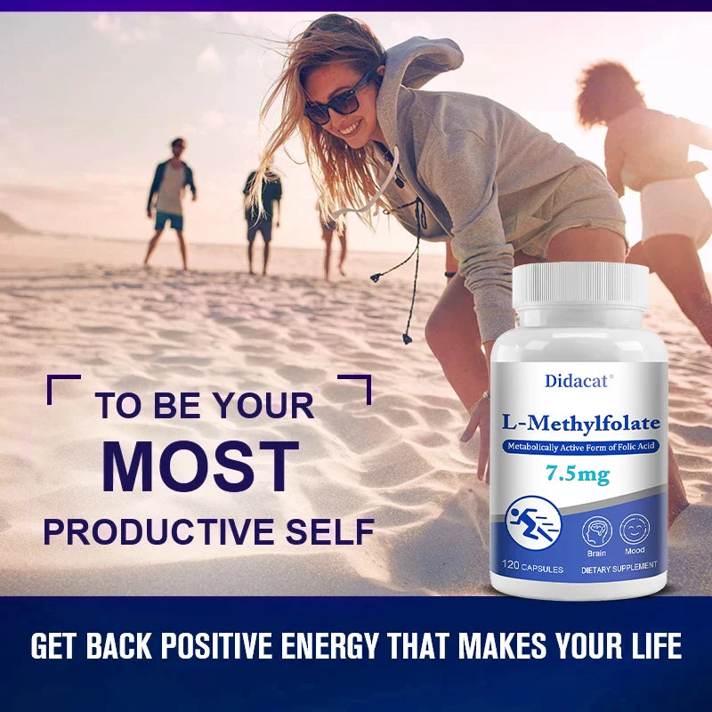L-Methylfolate 7.5 Mg - L Methyl Folate, Methylfolate Supplement Capsules for Women & Men, Promote Brain Health, Focus, Calm
