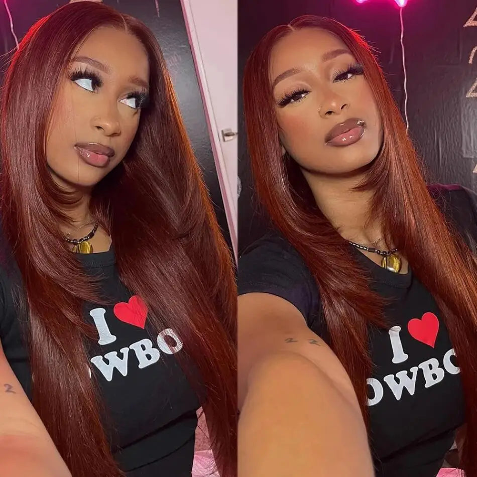 13x6 Lace Front Human Hair Wigs Straight Reddish Brown 13x4 HD Transparent Lace Frontal Wig Red Colored Human Hair Wig for Women