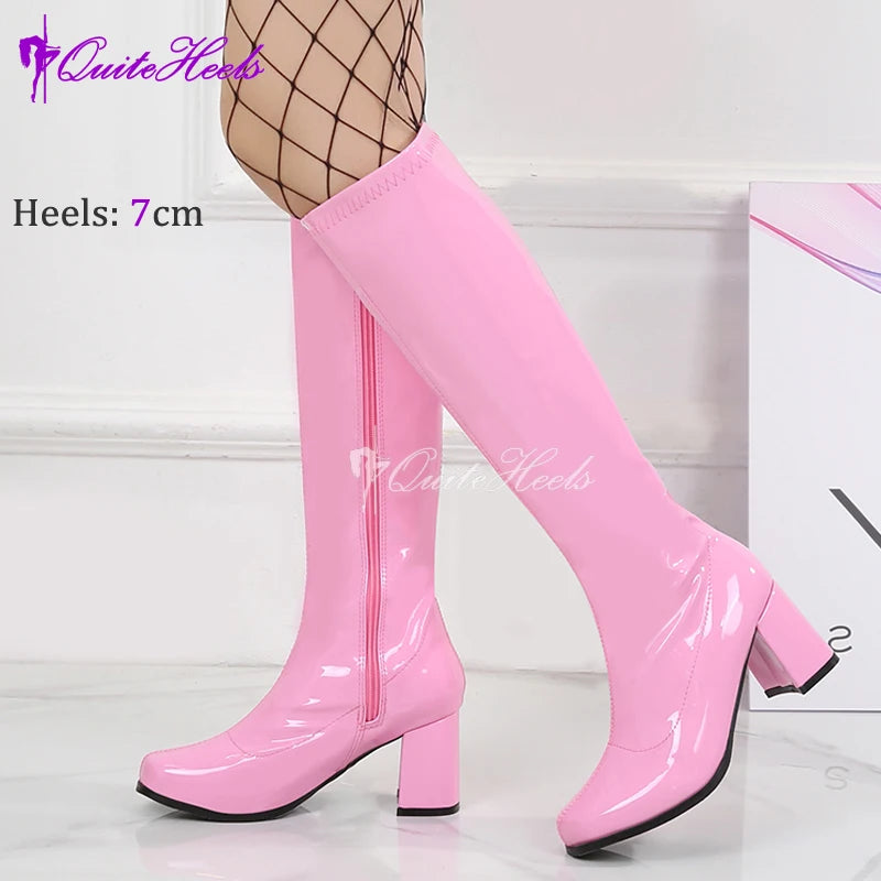 Costumes 60s 70s Go Go Boot Retro1960s Ladies Women's Knee-High Boots Fancy Dress Gogo Party Dance Gothic Shoes Large Size 36-46