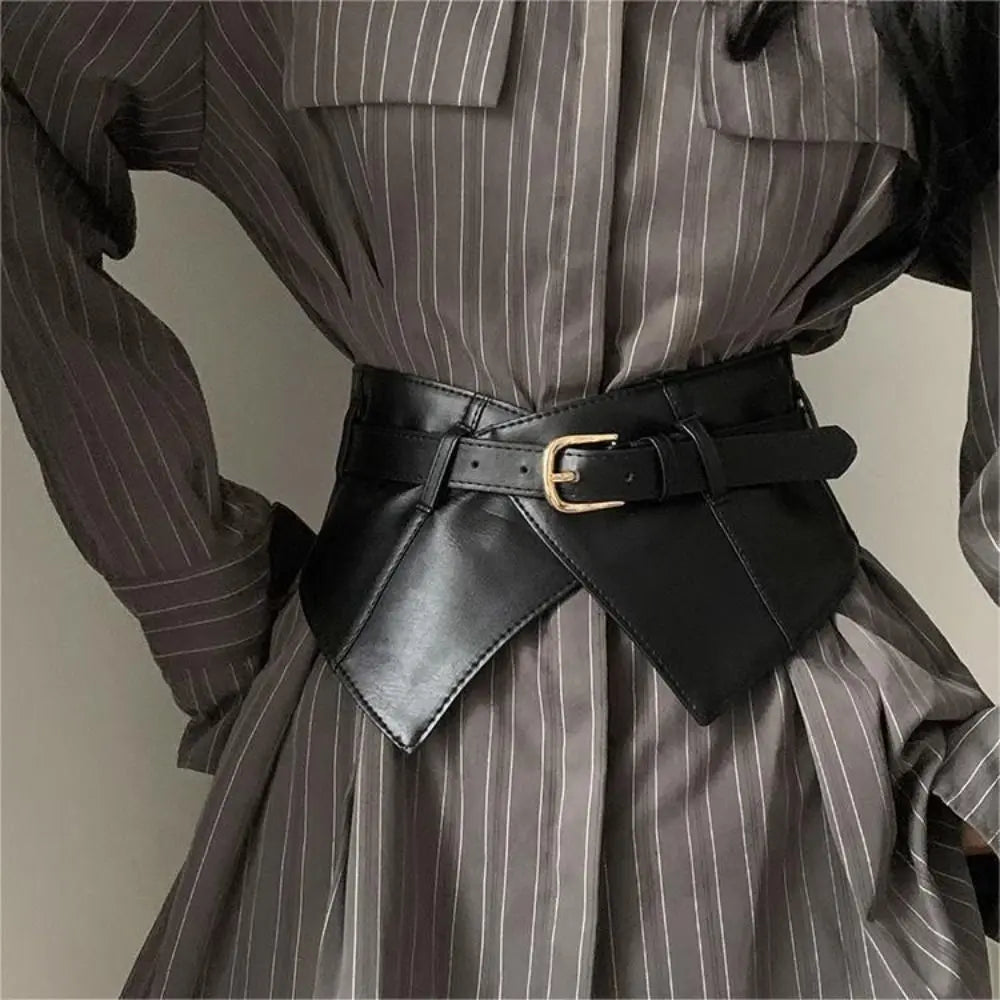Punk Adjustable Elastic Cummerbunds Black Solid Color Wide Belt PU Leather Waistband Waist Corset Girl