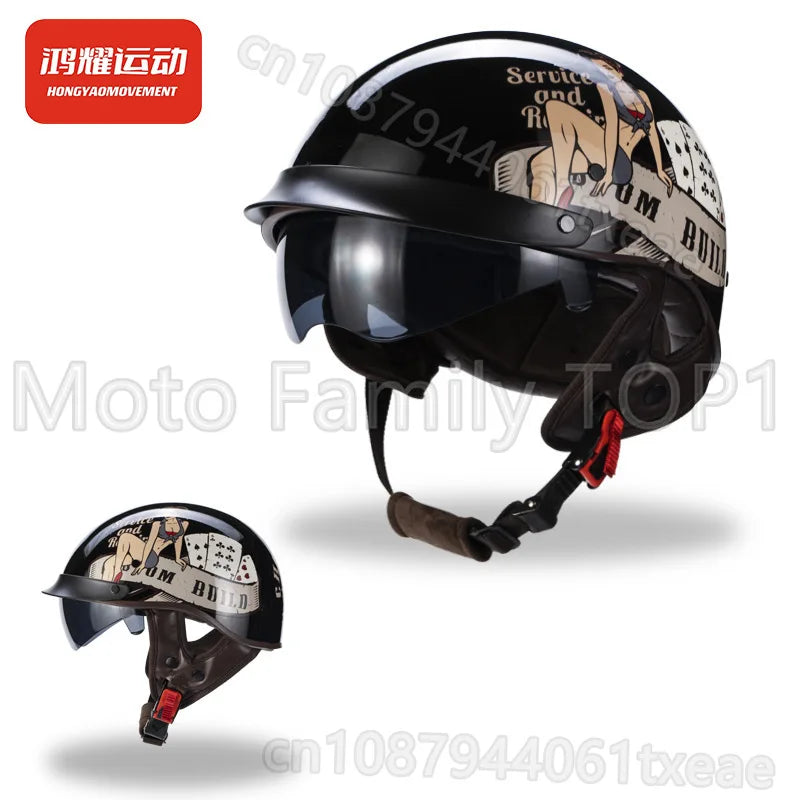 Vintage Helmet Motorcycle Half Helmet Men's and Women's Electric Locomotive Summer Hard Hat Hoop Helmet Personality