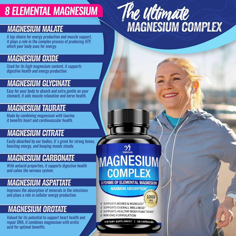 Magnesium Supplements, with Magnesium Glycinate, Malate & Citrate, Support Bone & Muscle Health, Metabolism, Sleep