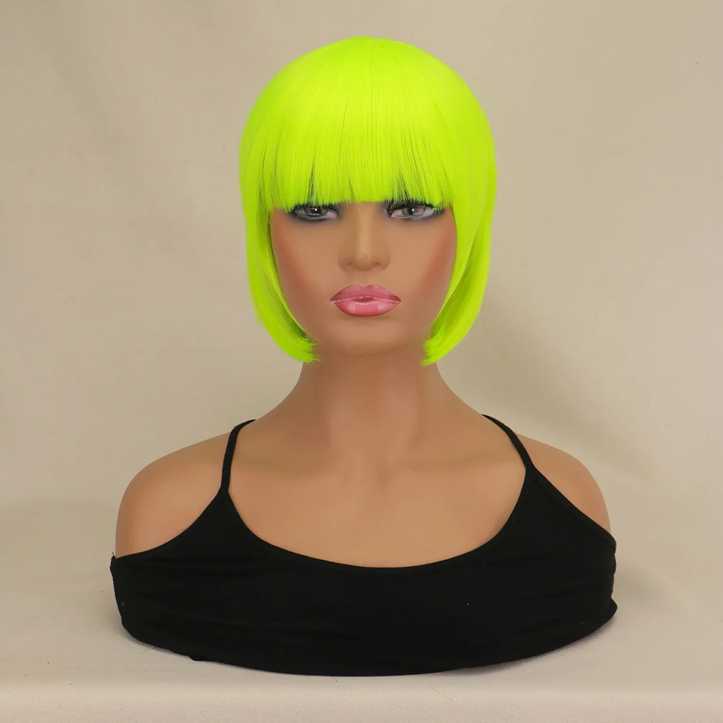 Short Bob Wig With Bangs Synthetic Wigs For Women Black Blonde Pink Lolita Cosplay Party Natural Hair Perruque Bob