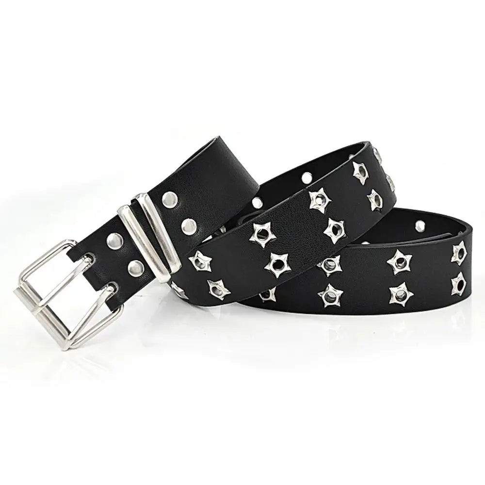 Punk Adjustable Star Hole Belt Accessories For Man Wide Side Women Waistband Waist Strap Korean Waist Belts Double Grommet Hole