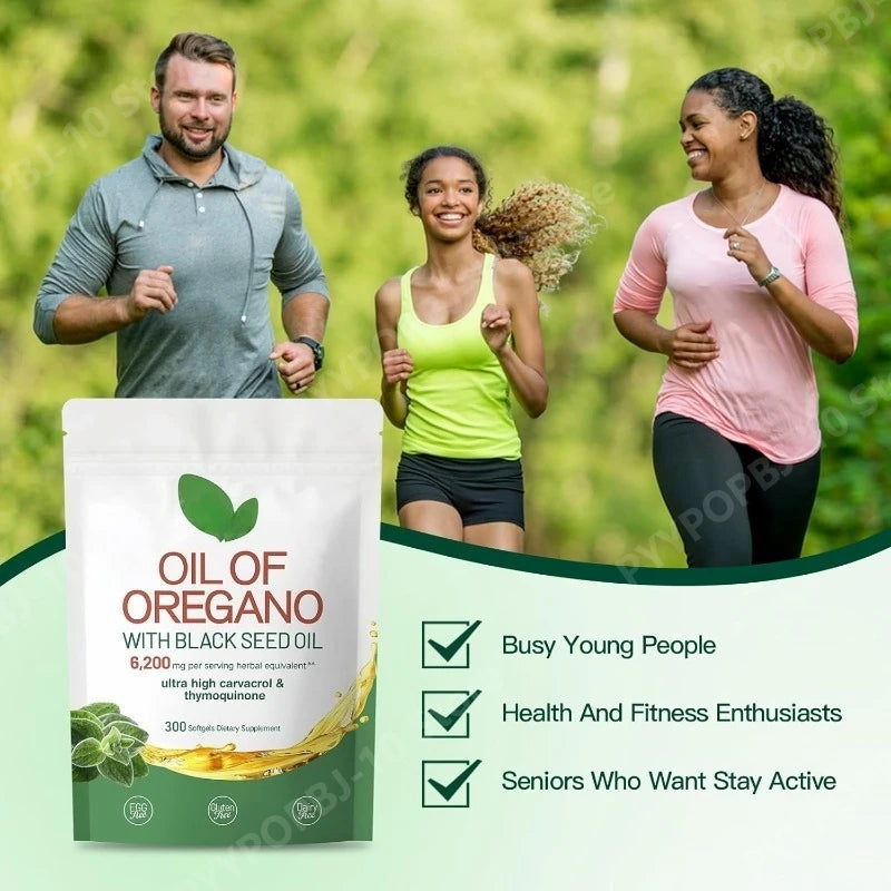 Oil of Oregano with Black Seed Balanced Capsules Organic Softgels Carvacrol Thymoquinone Dietary Supplement for Wellness
