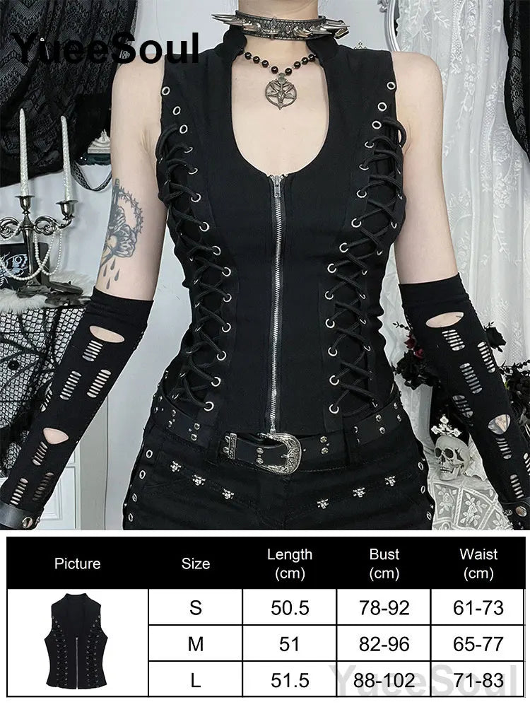 Gothic Crop Tops Black Lace Mesh Tanks Tops 2026 New Y2K Goth Punk Grunge Fairy Core Sexy Y2K Halloween 2000s Women Clothing