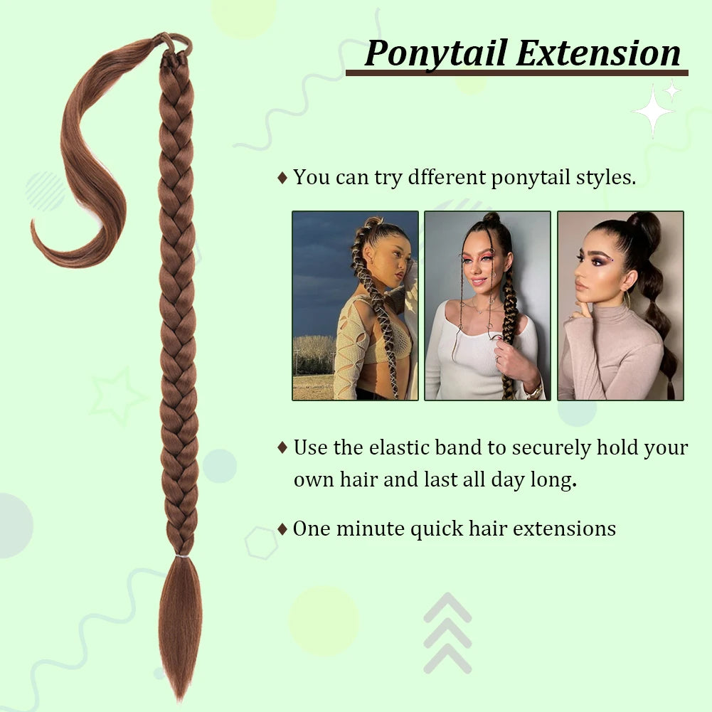 Ponytail Extensions Synthetic Boxing Braids Wrap Around Chignon Tail With Rubber Band Ombre Braid Hair Long Braided Ponytail