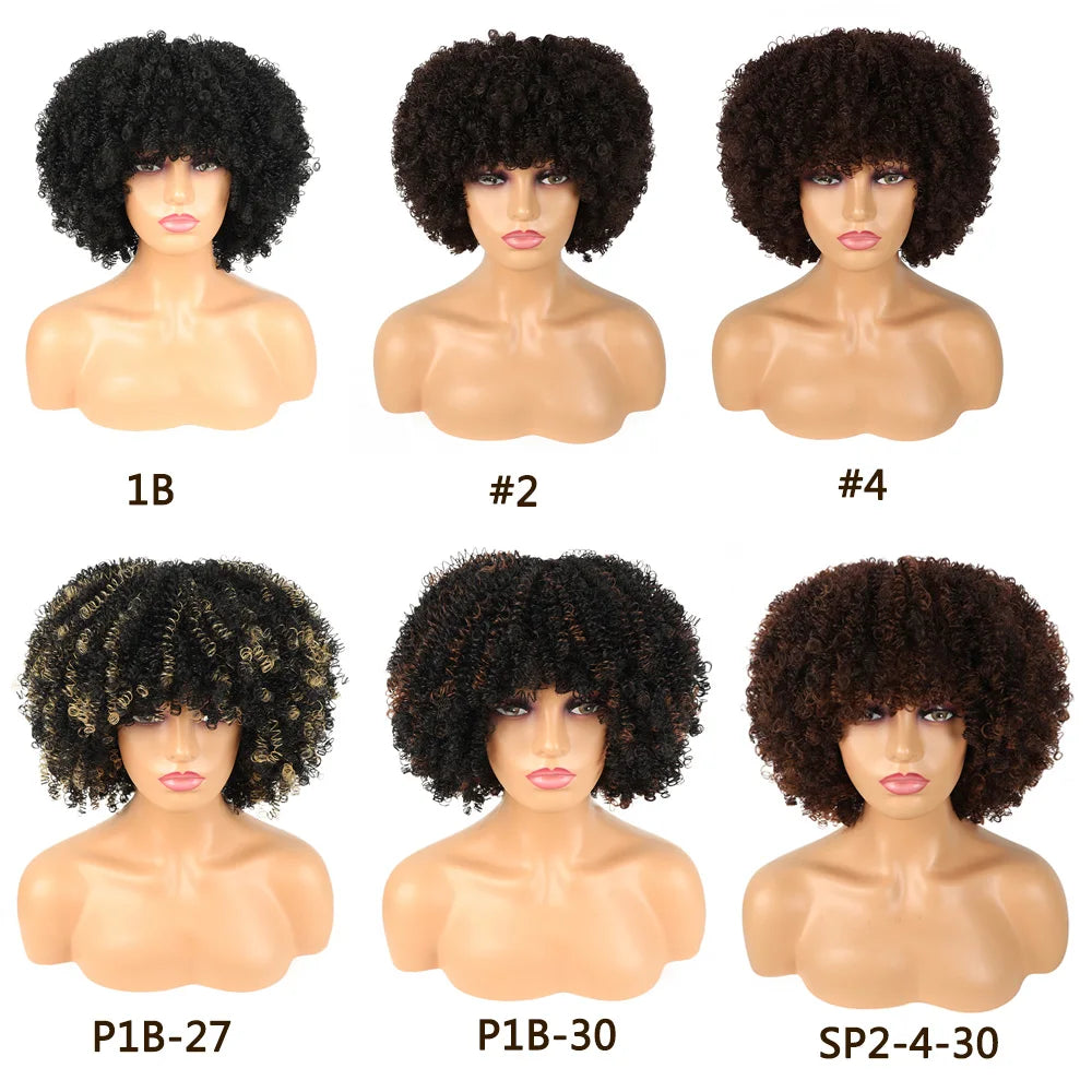 Synthetic Short Wig Afro Loose Curly Wigs For Black Women Short Curly Afro Wigs with Bangs Natural Curly Cosplay Party
