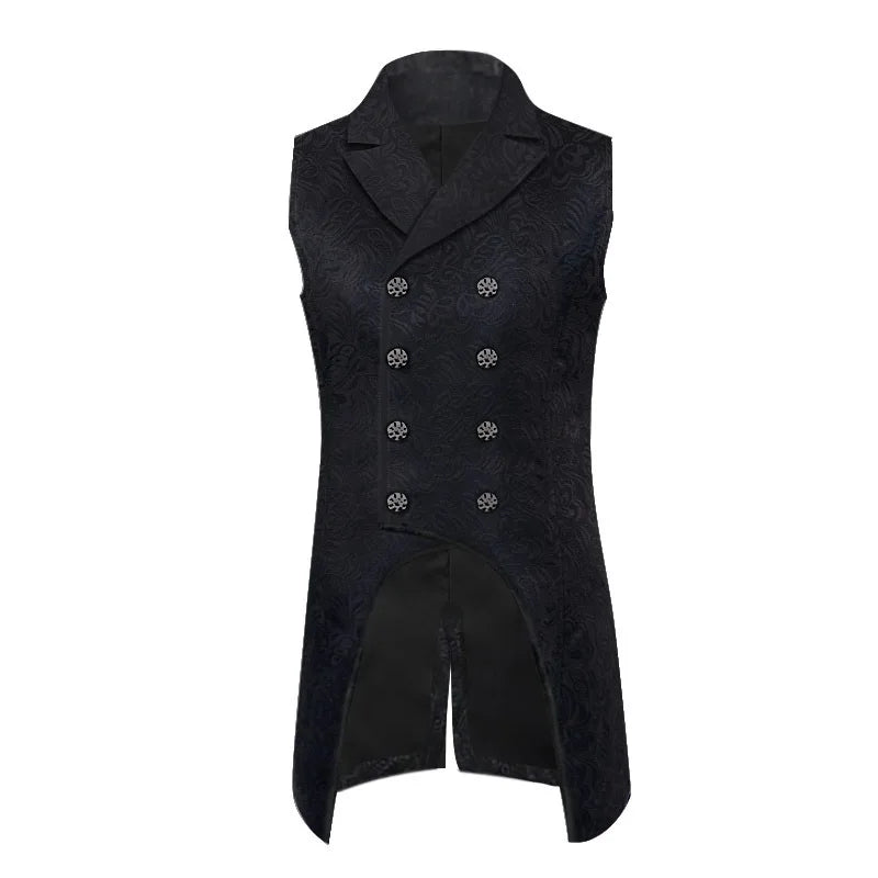 Medieval Men's Gothic Jackets Vintage Jacquard Waistcoats Steampunk Cosplay Costumes Double Breasted Slim Tuxedo Vests Tops Male