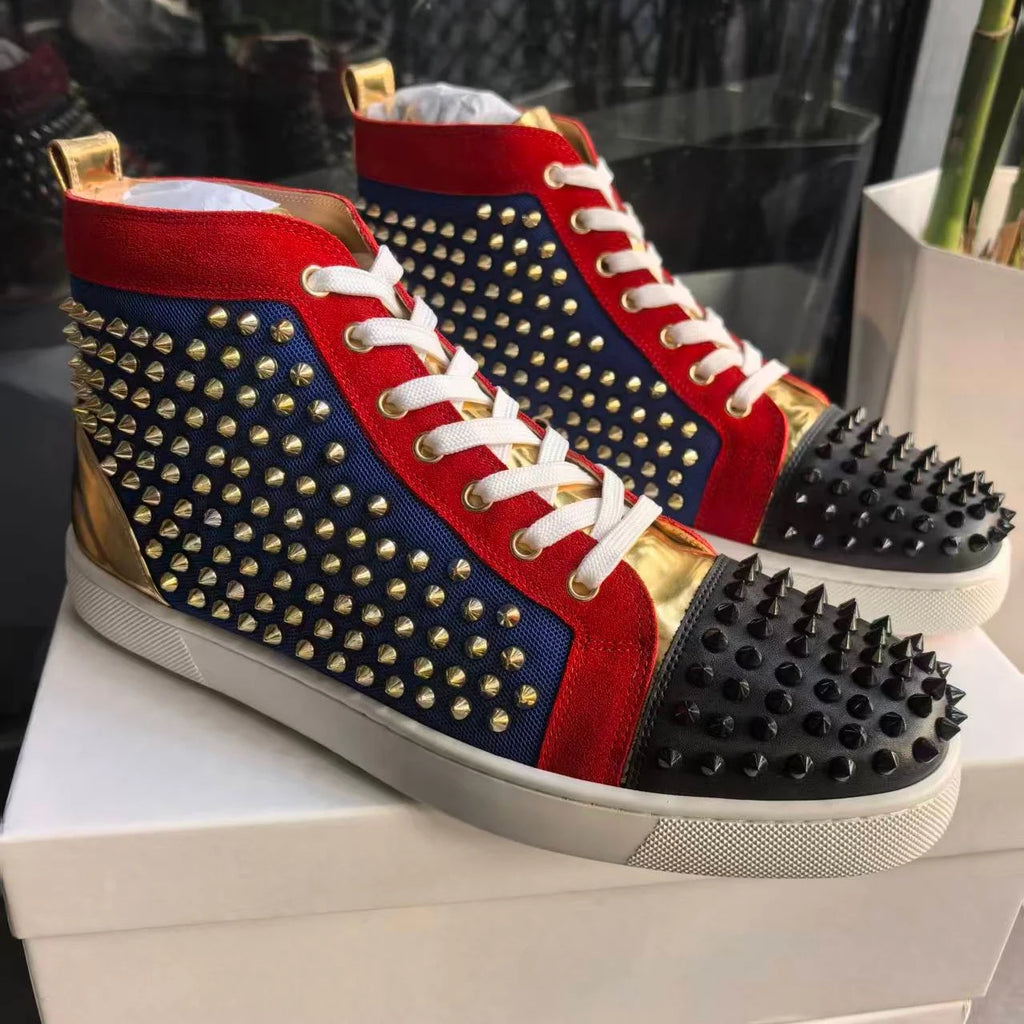 Women's Men's Color Block Spiked Stud High Top Sneakers Punk Design Edgy Classic Lace-Up Street Nightclub Luxurious Single Shoes