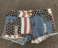 Women USA National Flag Denim Jeans Shorts Low Waist American Flag Mini Shorts Printed Pole Dance Skinny Vintage Pants Jeans