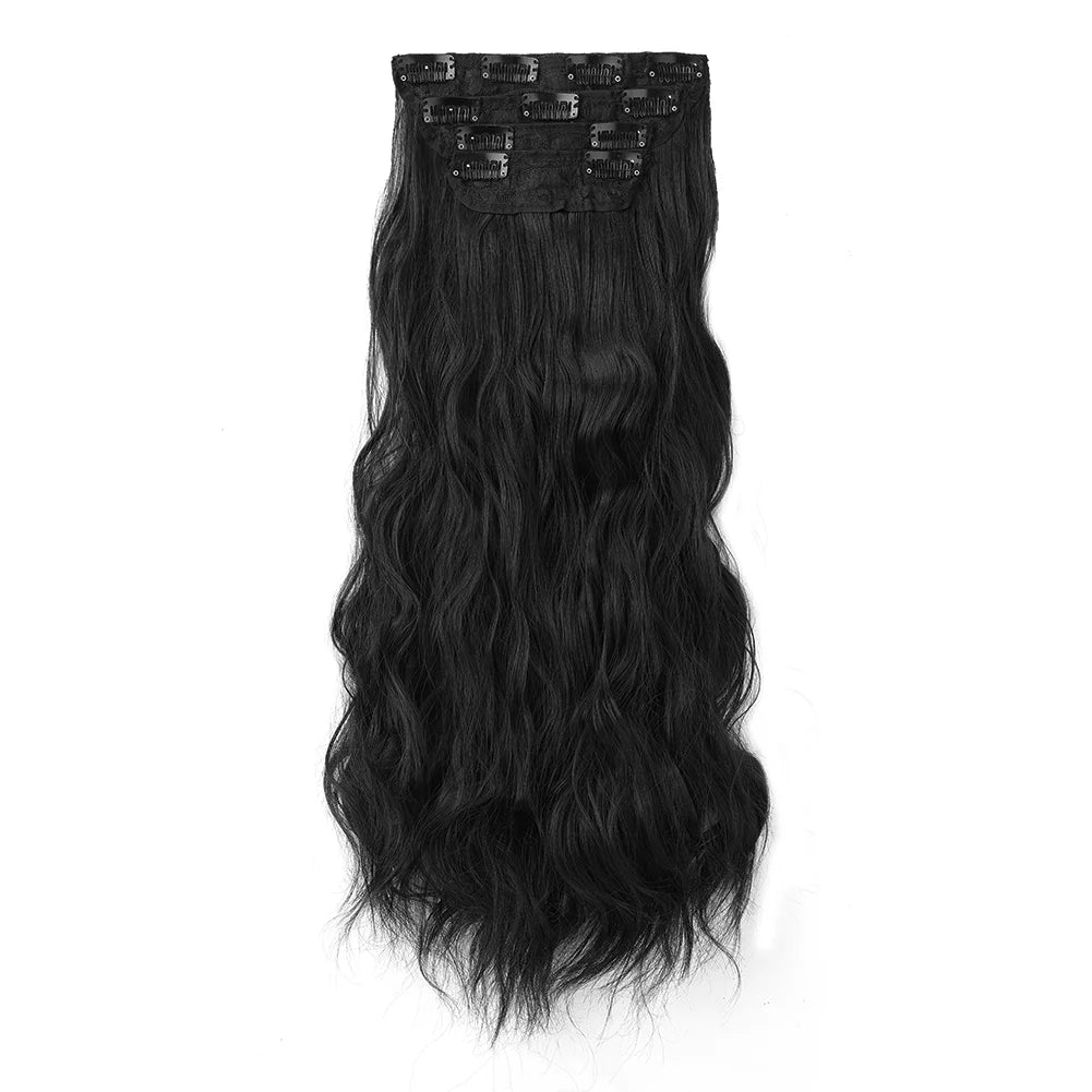 4Pcs/Set 16/20/24 Inch Synthetic Hair Clip In Long Wavy Thick Double Weft  Hair Extensions Hairpieces For Women