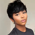 Short Layered Pixie Wigs Human Hair 100% Natural Realistic Tangle Free Pre Plucked Full Machine Made With Bangs For Women