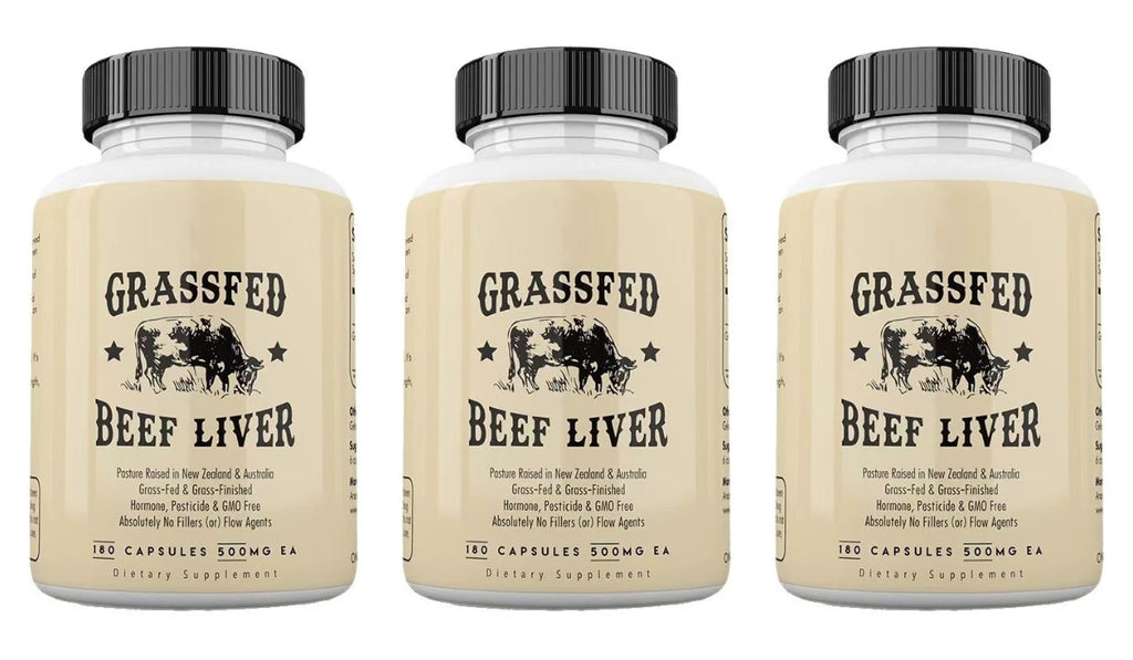 Grassfed Beef Liver Capsules 500mg Each, Pasture Raised Bovine Liver Supplement, Non GMO, 180 Capsules