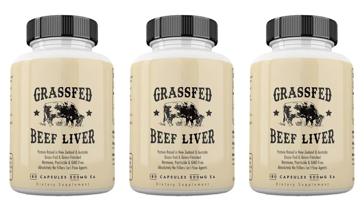 Grassfed Beef Liver Capsules 500mg Each, Pasture Raised Bovine Liver Supplement, Non GMO, 180 Capsules