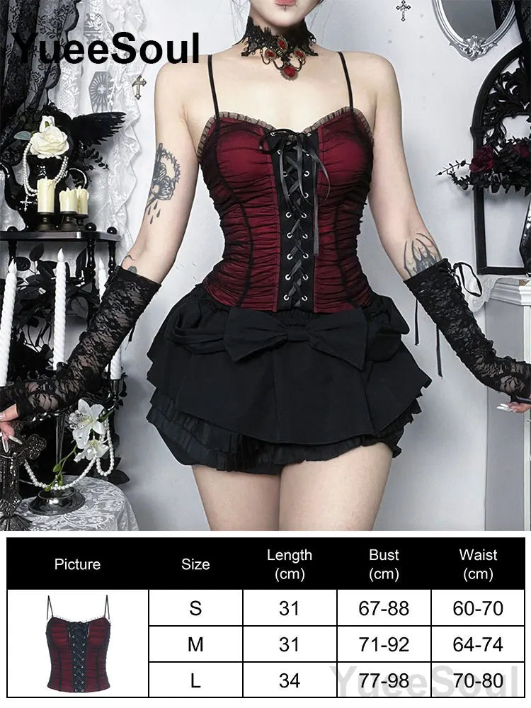 Gothic Crop Tops Black Lace Mesh Tanks Tops 2026 New Y2K Goth Punk Grunge Fairy Core Sexy Y2K Halloween 2000s Women Clothing