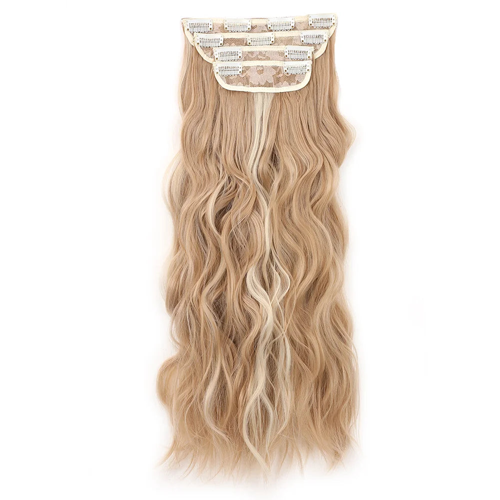4Pcs/Set 16/20/24 Inch Synthetic Hair Clip In Long Wavy Thick Double Weft  Hair Extensions Hairpieces For Women