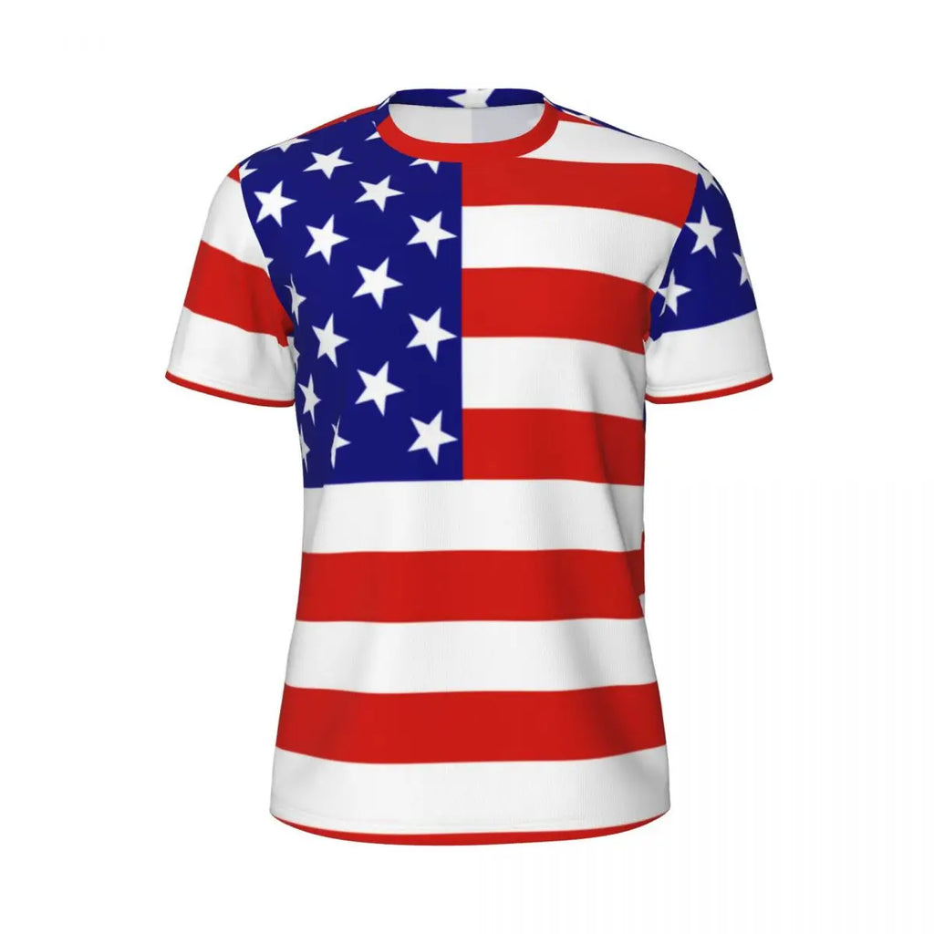 USA American Flag T-Shirt Male Star Print Patriotic Streetwear Running T-Shirts Breathable Beach Fashion Tees Oversize Tops