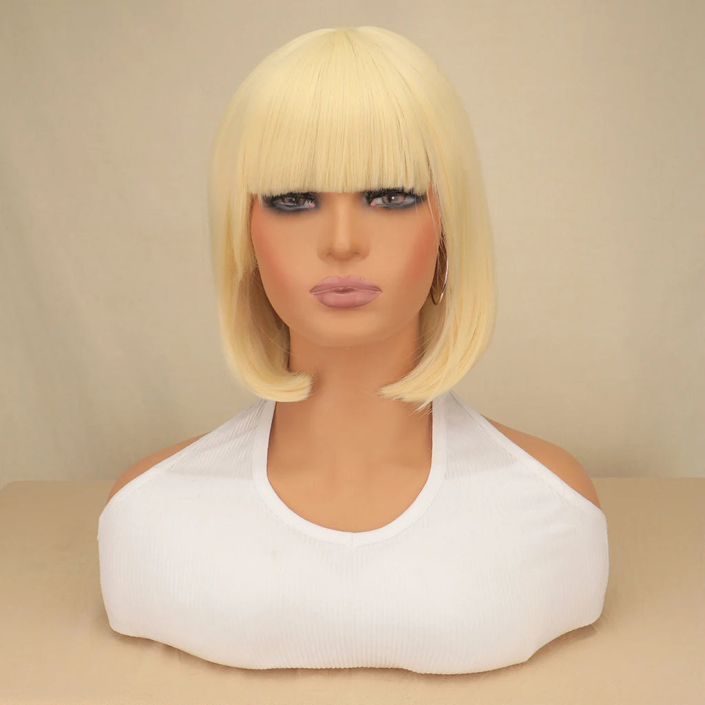 Short Bob Wig With Bangs Synthetic Wigs For Women Black Blonde Pink Lolita Cosplay Party Natural Hair Perruque Bob