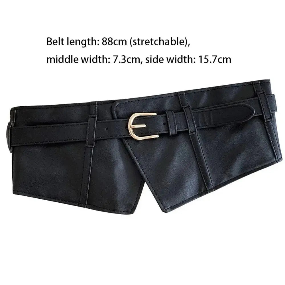 Punk Adjustable Elastic Cummerbunds Black Solid Color Wide Belt PU Leather Waistband Waist Corset Girl