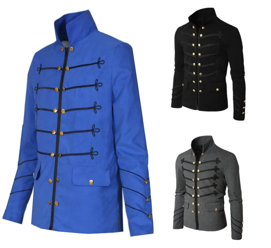 Steampunk Men Gothic Clothing Military Jackets Medieval Vintage Jacket Stand Collar Rock Frock Coat Men's Retro Punk Coat