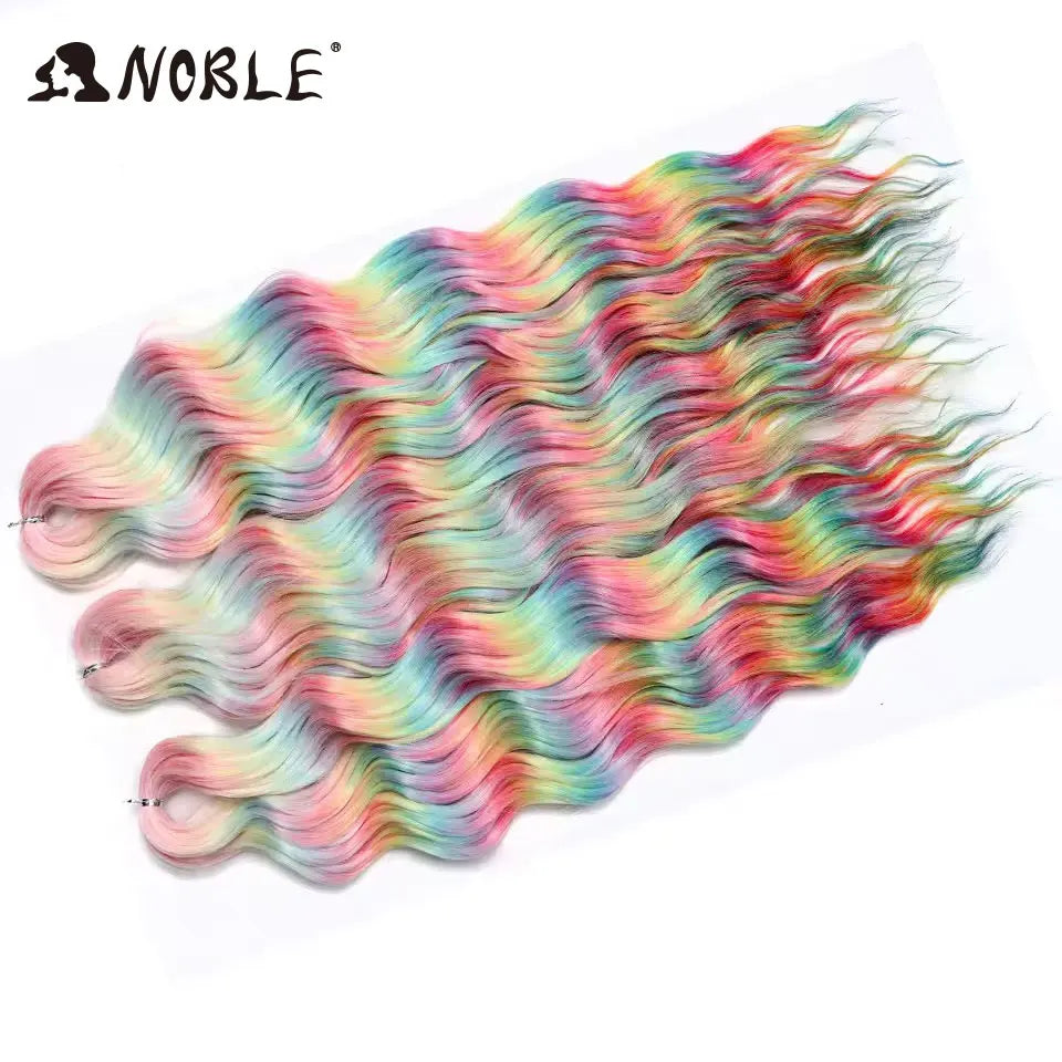 Noble 24 Inch Synthetic Hair Water Wave Braiding Hair Extensions Ombre Rainbow color Deep Wave Curl Twist Crochet Hair Extension
