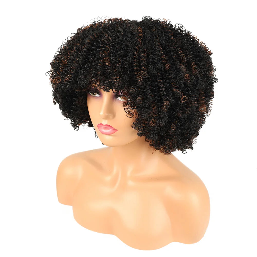 Synthetic Short Wig Afro Loose Curly Wigs For Black Women Short Curly Afro Wigs with Bangs Natural Curly Cosplay Party