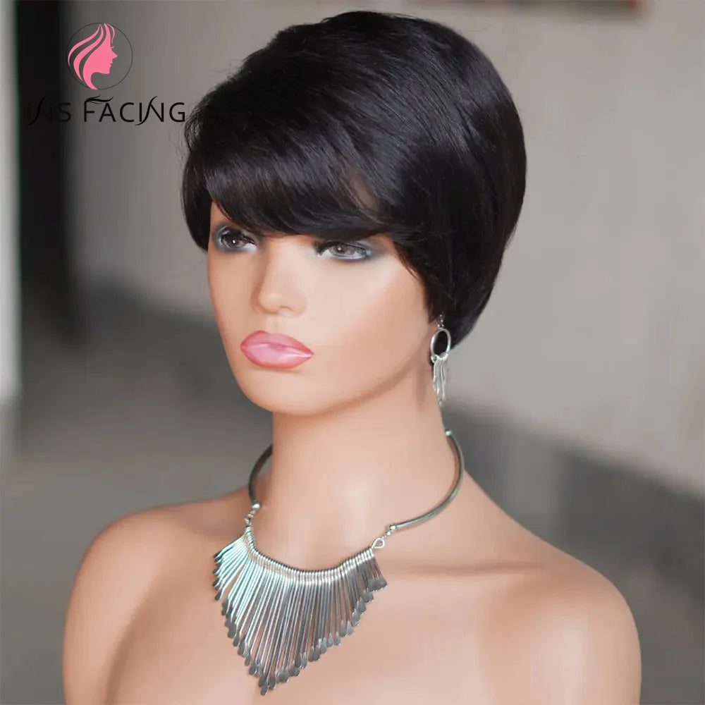 INS FACIN Short Bob Wigs None Lace Front Brazilian Remy Human Hair Wigs with Bangs Kinky Curly Wigs for Women 180% Density