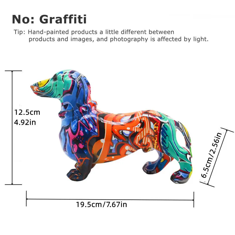 Colorful Dog Resin Statue Table Decor Graffiti Purple Dachshund Figurines Sculptures Home Living Room Cabinet Desk Decoration