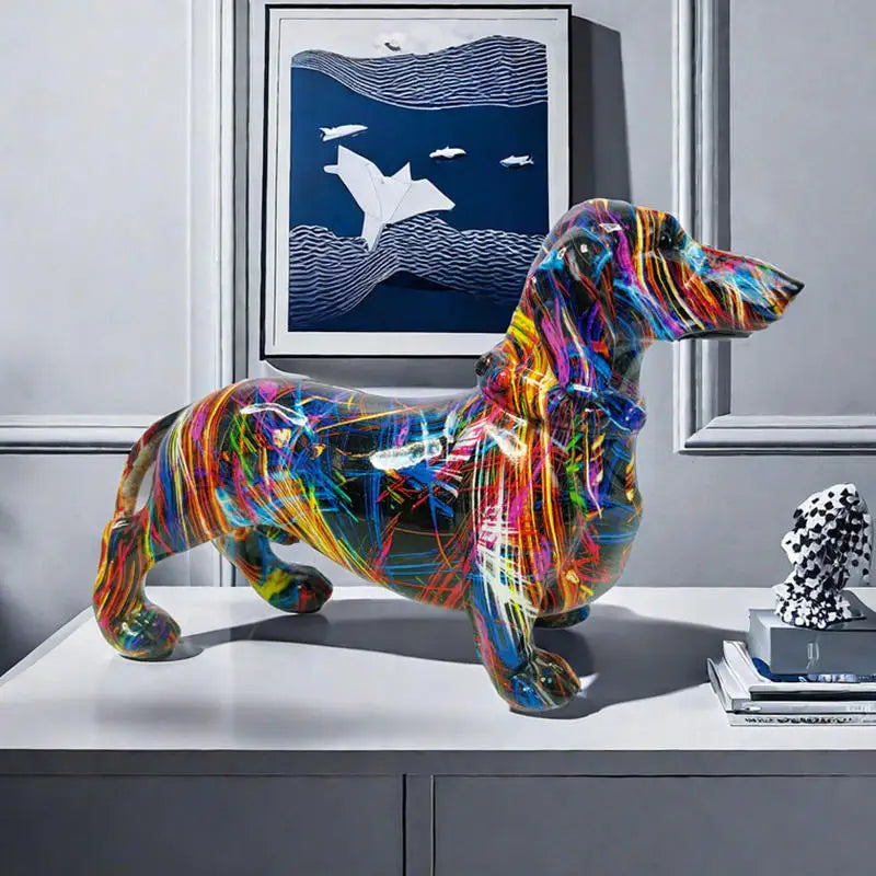 Colorful Dog Resin Statue Table Decor Graffiti Purple Dachshund Figurines Sculptures Home Living Room Cabinet Desk Decoration