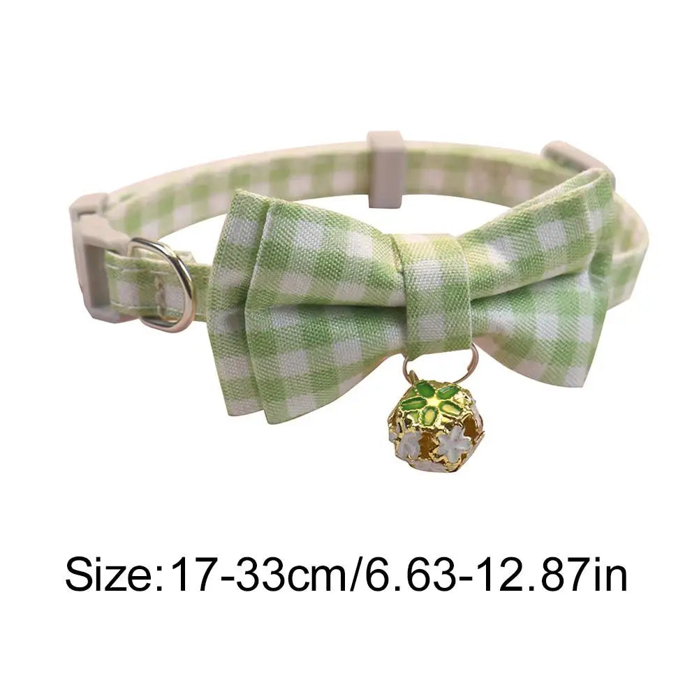 Cute Cat Collar with Bow Tie Cute Plaid Pattern Dog Collar with Bow tie and Durable Buckle Collar for Small Medium Pet