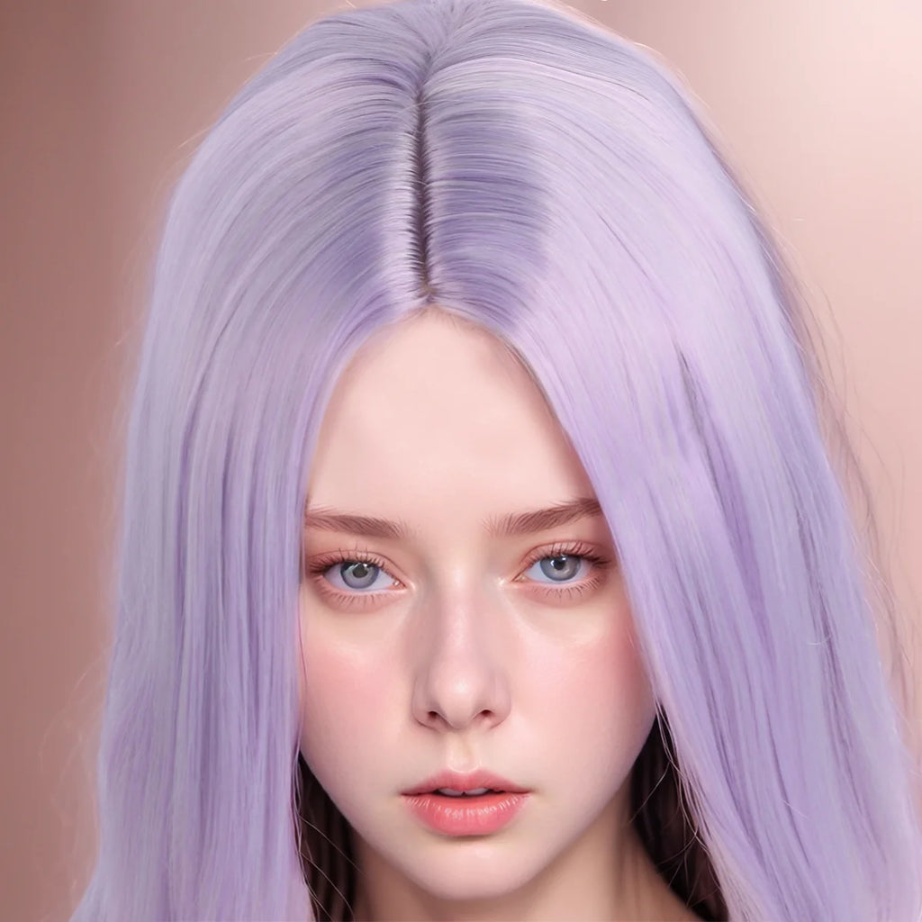 Short Straight Hair Wig with Inward Curls and Middle Parting in Light Purple for Women's Outfits. Soft Synthetic, Heat-Resistant, and Durable. Suitable for Daily Wear, Outfits, and Parties. Cosplay Wig, Party Supplies, Hair S