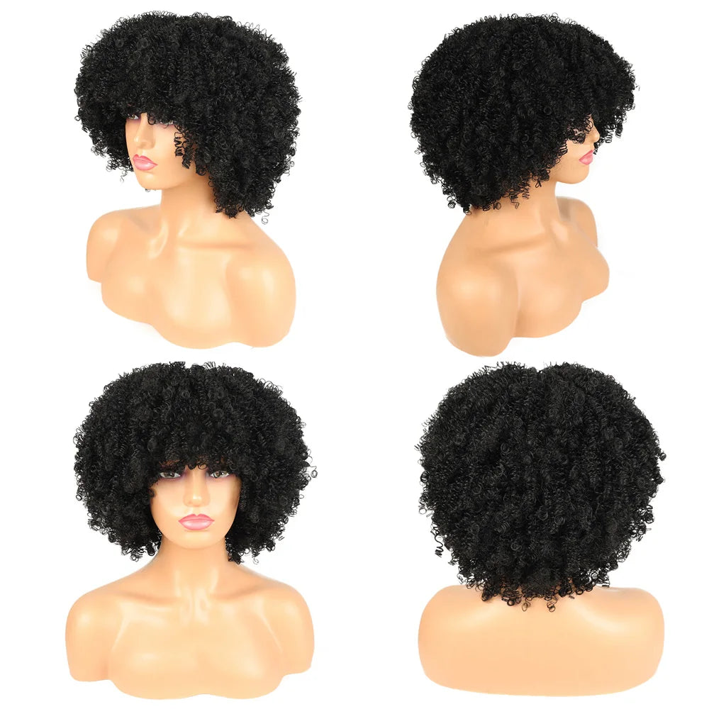 Synthetic Short Wig Afro Loose Curly Wigs For Black Women Short Curly Afro Wigs with Bangs Natural Curly Cosplay Party