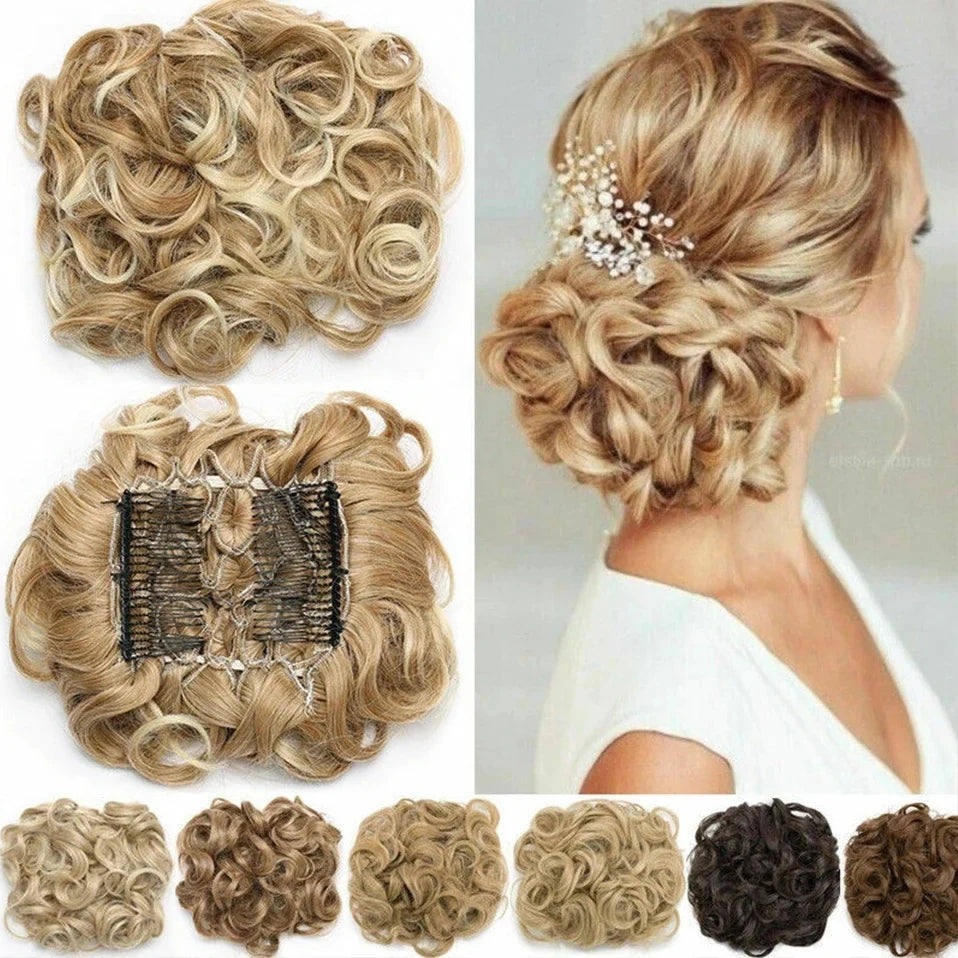 S-noilite Synthetic LARGE Comb Clip In Curly Hair Extension Chignon Hair Pieces Women Updo Cover Hairpiece Extension Hair Bun