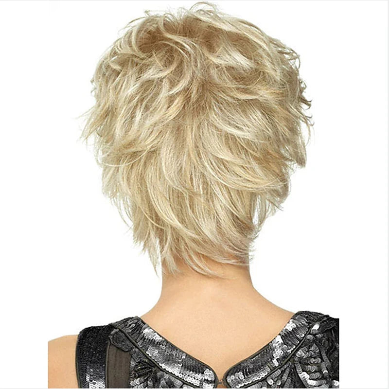 HAIRJOY Short Curly Blonde Wigs  Pixie Cut Wig for Women Synthetic Hair Wig with Bangs