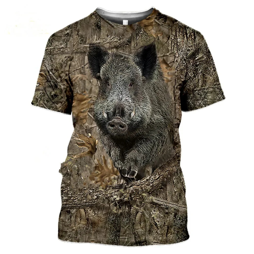 Camouflage Hunting Animal Wild Boar 3d T-shirt Summer Casual Men's T-shirt Fashion Street Women's Pullover Short Sleeve
