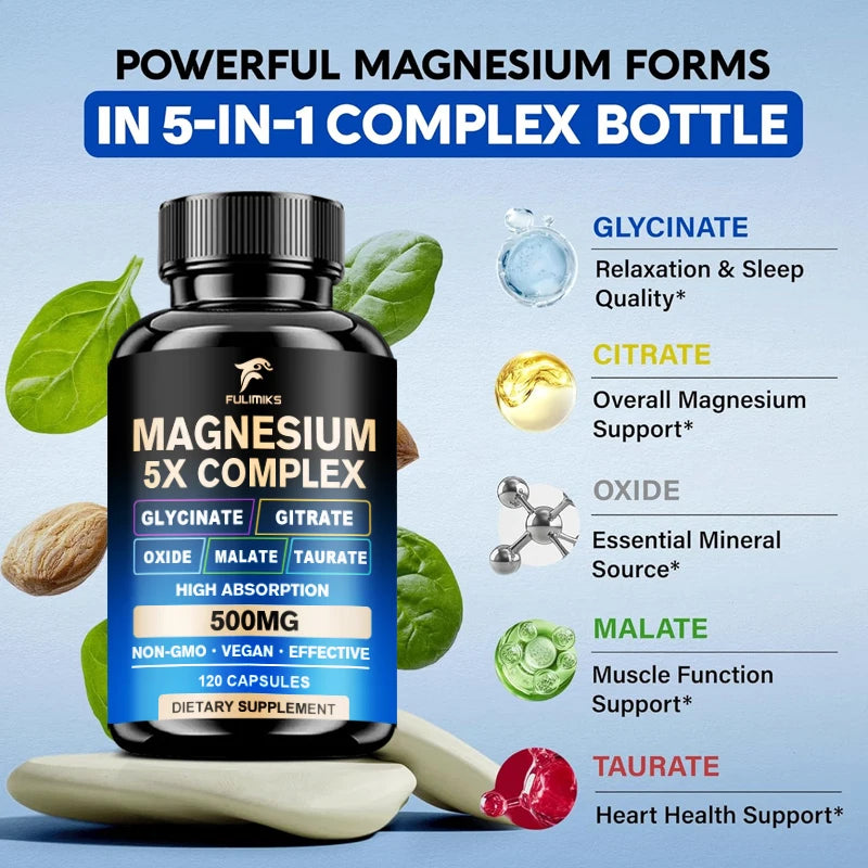 Full Spectrum Magnesium Complex Supplement, Support Bone Health, Healthy Blood Pressure & Overall Wellness, Non-GMO