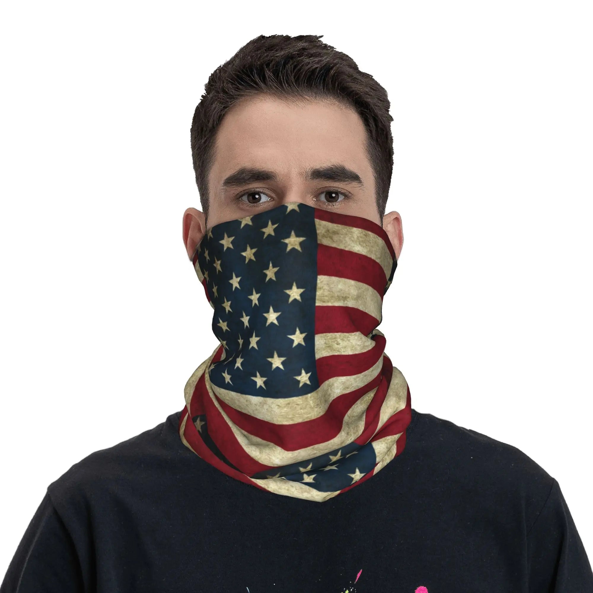 Custom Vintage American Flag Bandana Neck Gaiter for Hiking Hunting Women Men Wrap Scarf USA Proud Balaclava Warmer